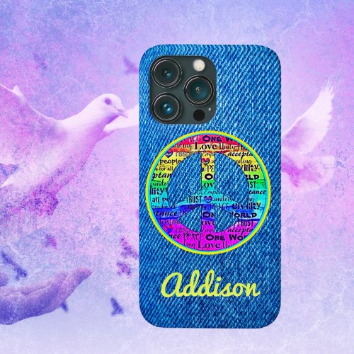 Faded Blue Denim Watercolor Peace Sign Case_Mate i iPhone 13 Pro Case