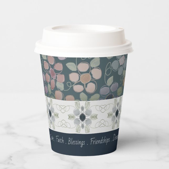 Faded Blue Floral Paper Cups (Front)