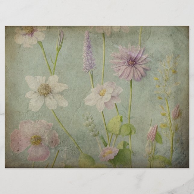 Faded Blue Floral Scrapbook Paper (Front)