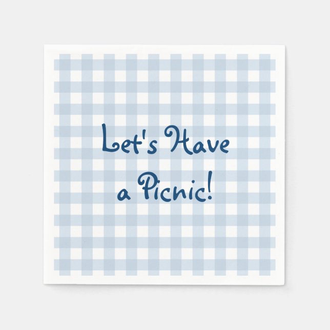 Faded Blue Gingham Picnic Paper Napkins (Front)