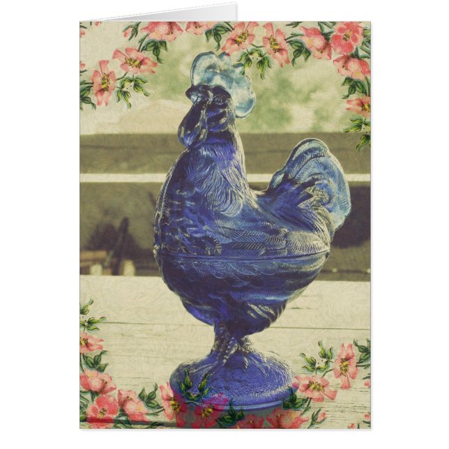 Faded Blue Glass Roo Floral Border Cards (Front)