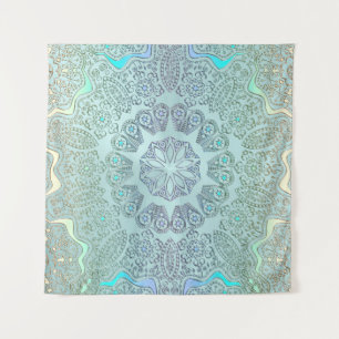 Faded Blue Gray Mandala Wall Tapestry