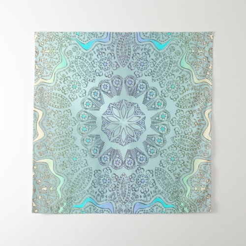 Faded Blue Gray Mandala Wall Tapestry