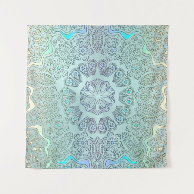 Faded Blue Gray Mandala Wall Tapestry (Front)