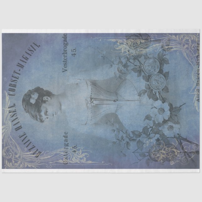 Faded Blue Ladies Corset Decoupage Paper (Front)