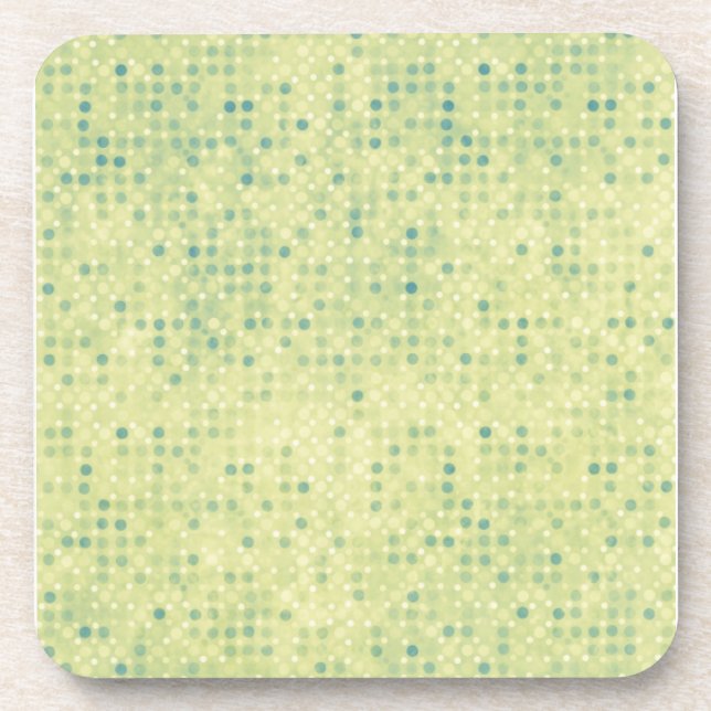 Faded Blue Micro Dots on Yellow Beverage Coaster (Front)