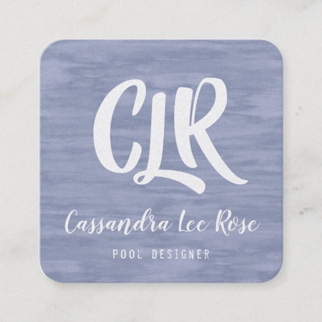 Faded Blue Monogram Square Business Card (Front)