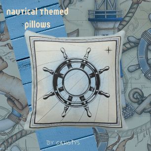 Faded Blue Nautical Themed Throw Pillow