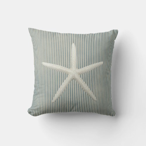 Faded Blue Pin Stripes Starfish Throw Pillow