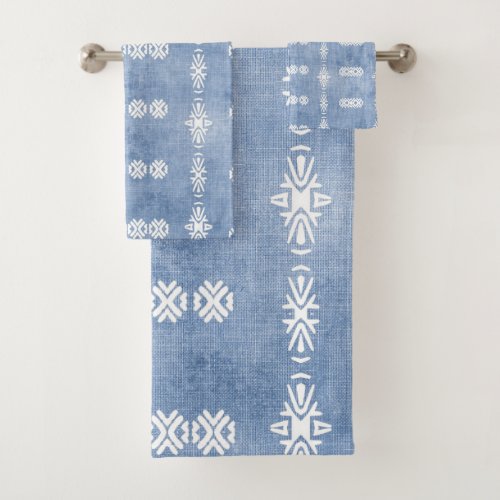 Faded Blue Tribal Pattern Bath Towel Set