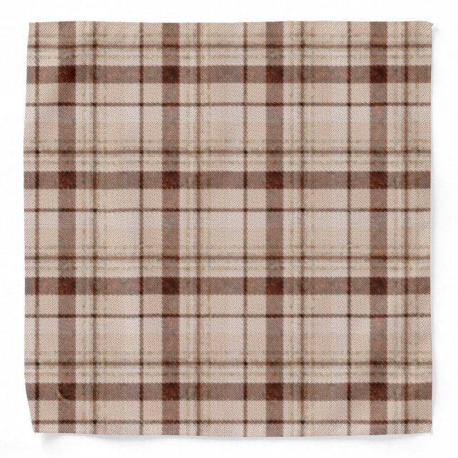 Faded Brown Tone Plaid Bandana (Front)