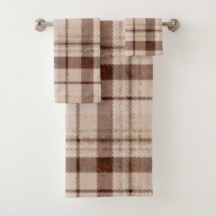 Faded Brown Tone Plaid Bath Towel Set