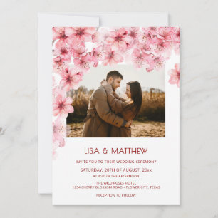  Faded Cherry Blossom Photo Wedding Invitation