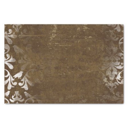 Faded Chic Brown White Vintage Damask Pattern Tissue Paper