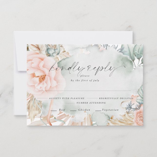 Faded Coral Rose Floral Meal Choice RSVP Card (Front)