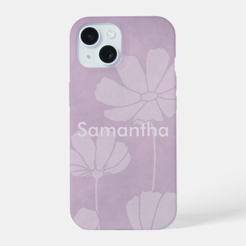 Faded Cosmos Silhouette Flowers on Mottled Lilac iPhone 15 Case