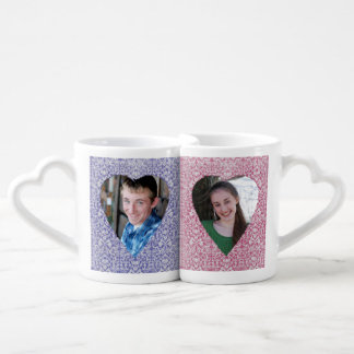 Faded Country Damask Heart His and Her Photo Mugs