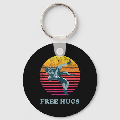 Faded Cracked Style Free Hugs Wrestling Lover Gift Keychain