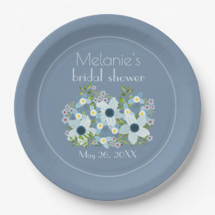 Faded Denim Blue Floral Centerpiece Paper Plates