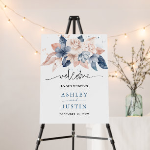 Faded denim & blush stylish floral Wedding Sign