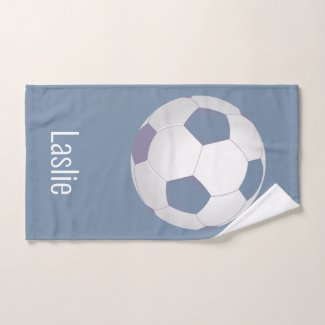 faded denim color soccer ball -  add name bath towel set