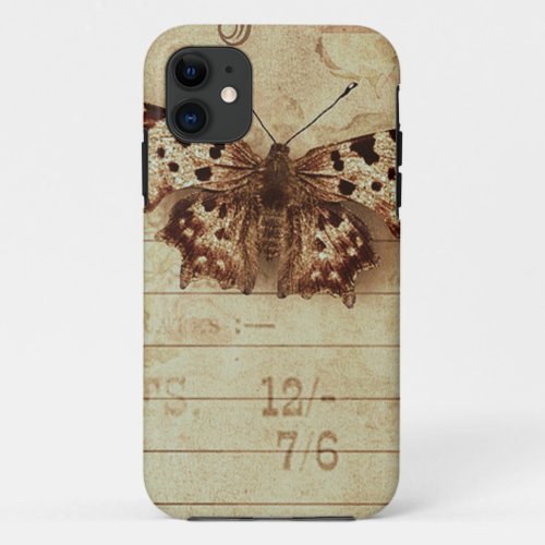 Faded distressed sepia butterfly notepad numbers  iPhone 11 case