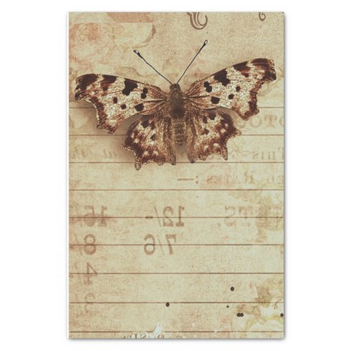 Faded distressed sepia butterfly notepad numbers tissue paper