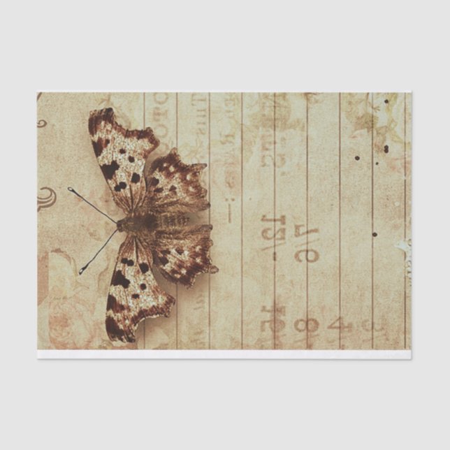 Faded distressed sepia butterfly notepad numbers tissue paper (Front)