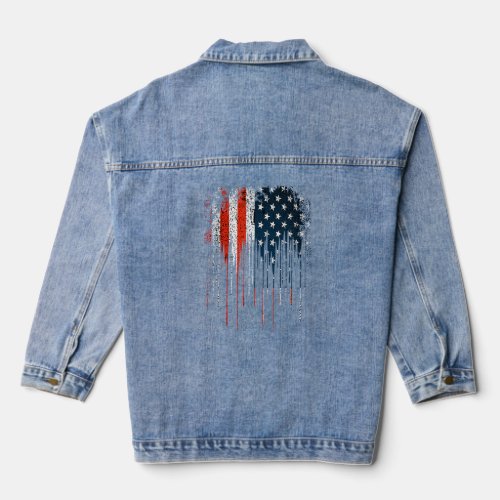 Faded Distressed US Flag Dripping Red White and Bl Denim Jacket
