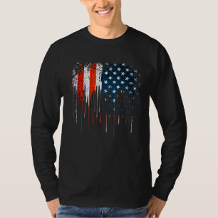 Faded Distressed Us Flag Dripping Red White And Bl T-Shirt