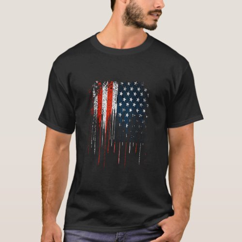 Faded Distressed US Flag Dripping Red White and Bl T_Shirt