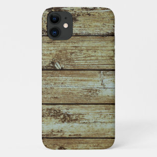 Faded distressed wood planks green screw iPhone 11 case