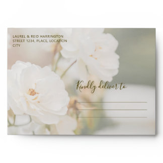 Faded Dreamy White Rose Photo Custom Wedding Envelope