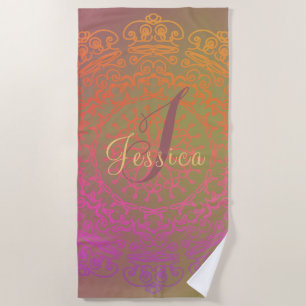 Faded Earth-toned Monogram Mandala Beach Towel