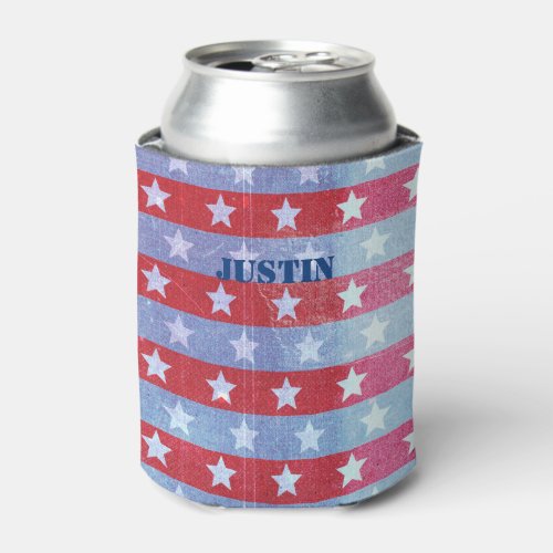 Faded Flag American Stripes Personalized Can Wrap Can Cooler