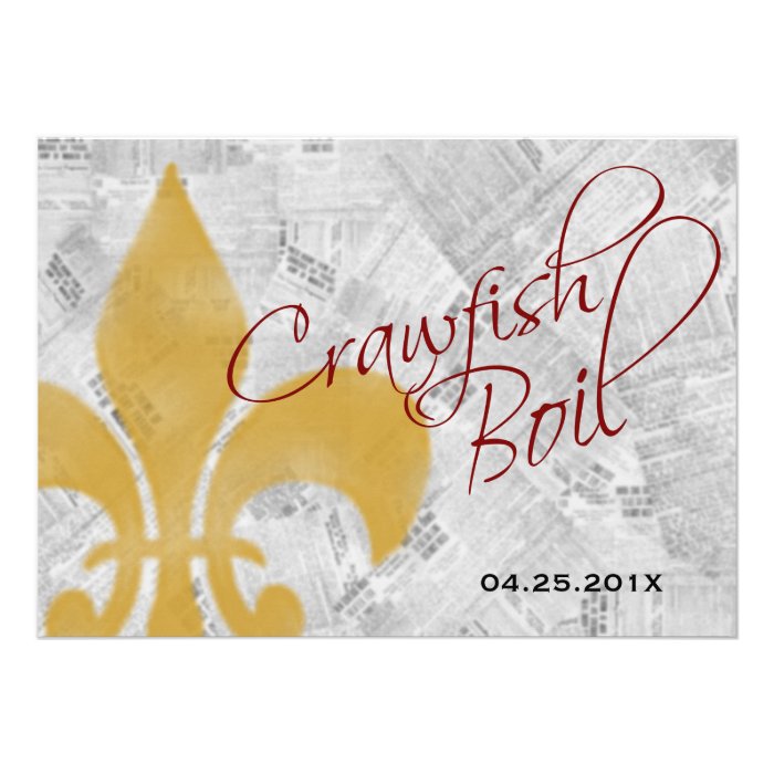 Faded Fleur de Lis Newspaper Crawfish Boil Invite