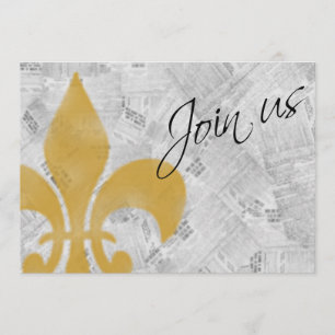 Faded Fleur de Lis Newspaper New Orleans Invite