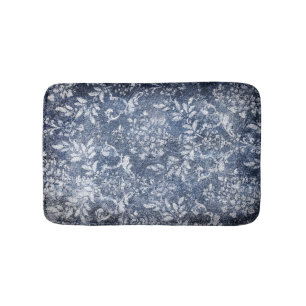 Faded Floral Denim: Grungy Textured Background Bath Mat