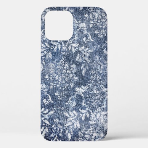 Faded Floral Denim Grungy Textured Background iPhone 12 Case