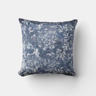 Faded Floral Denim: Grungy Textured Background Throw Pillow