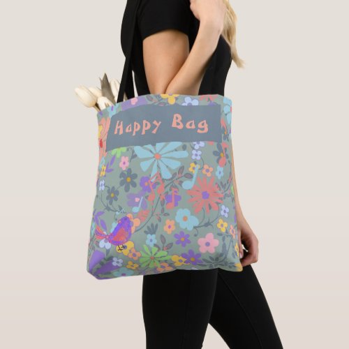 Faded Floral Happy Bag Tote Bag