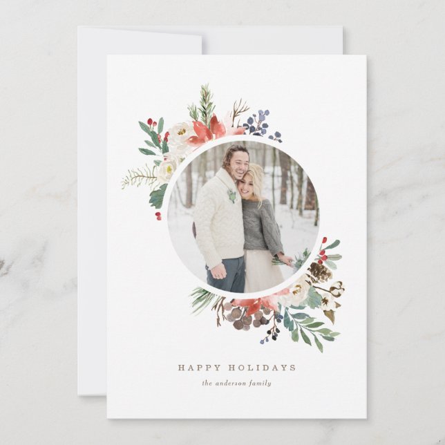 Faded Floral Holiday Photo Card (Front)