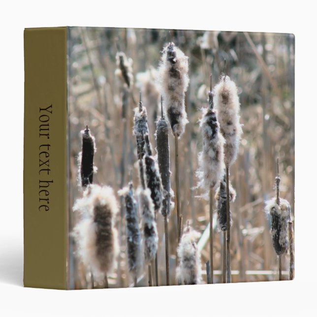 Faded Fluffy Cattails Nature Personalized 3 Ring Binder (Front/Spine)