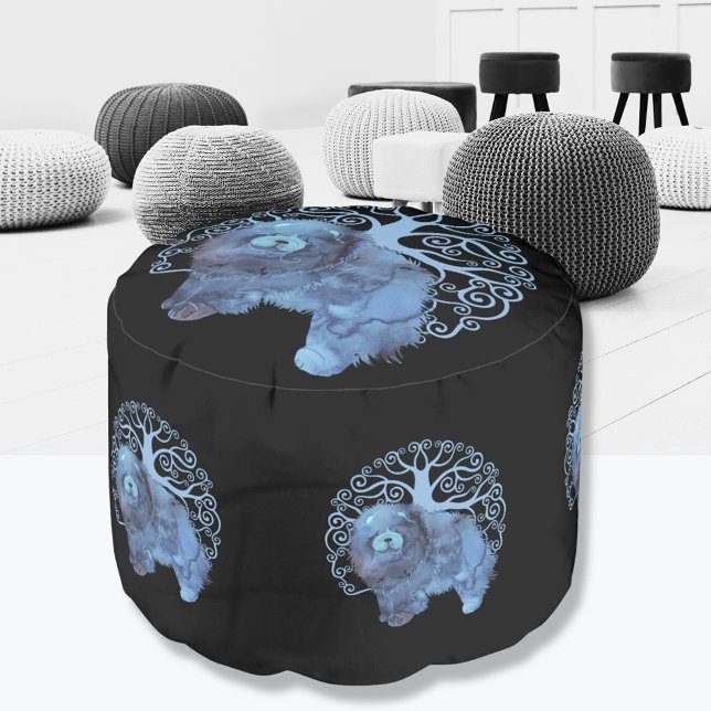 FADED GENES Chow dog decor Round Pouf (Choose your background color if you wish)