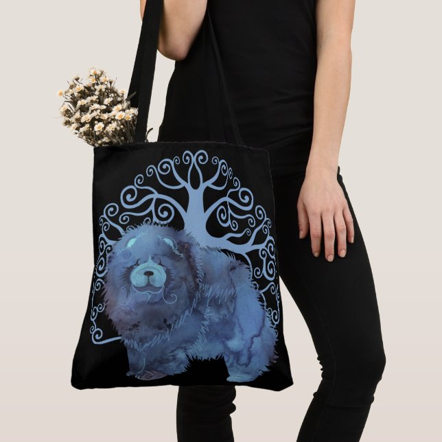 FADED GENES Chow Tree of Life - BLACK Tote Bag (Close Up)