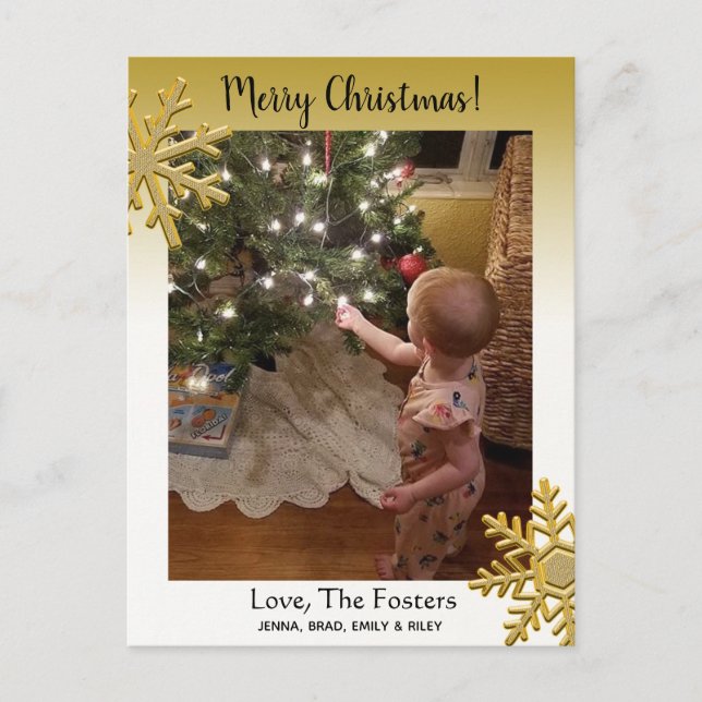 Faded Gold Family Photo Christmas Card (Front)
