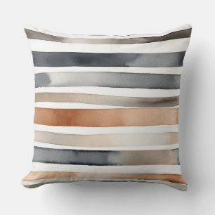 faded gray rust and ivory stripes throw pillow
