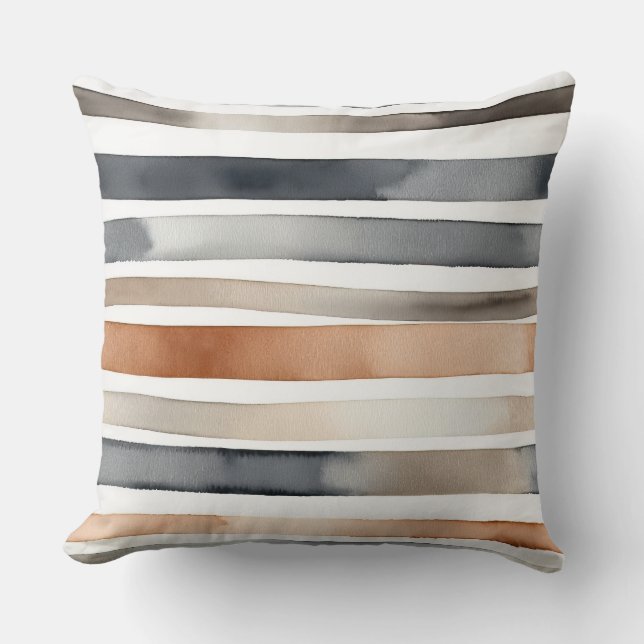 faded gray rust and ivory stripes throw pillow (Front)