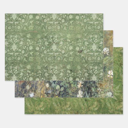 FADED GREEN BOHO HEAVY WEIGHT DECOUPAGE WRAPPING PAPER SHEETS