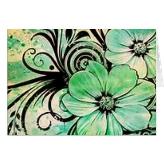 Faded Green Flowers Cards (Front Horizontal)